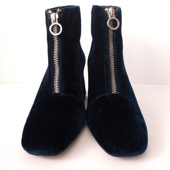 Zara Trafaluc EU 35 Velvet Zip Front Boots Chunky Heel Blue Funky Cool Holiday - Picture 5 of 10